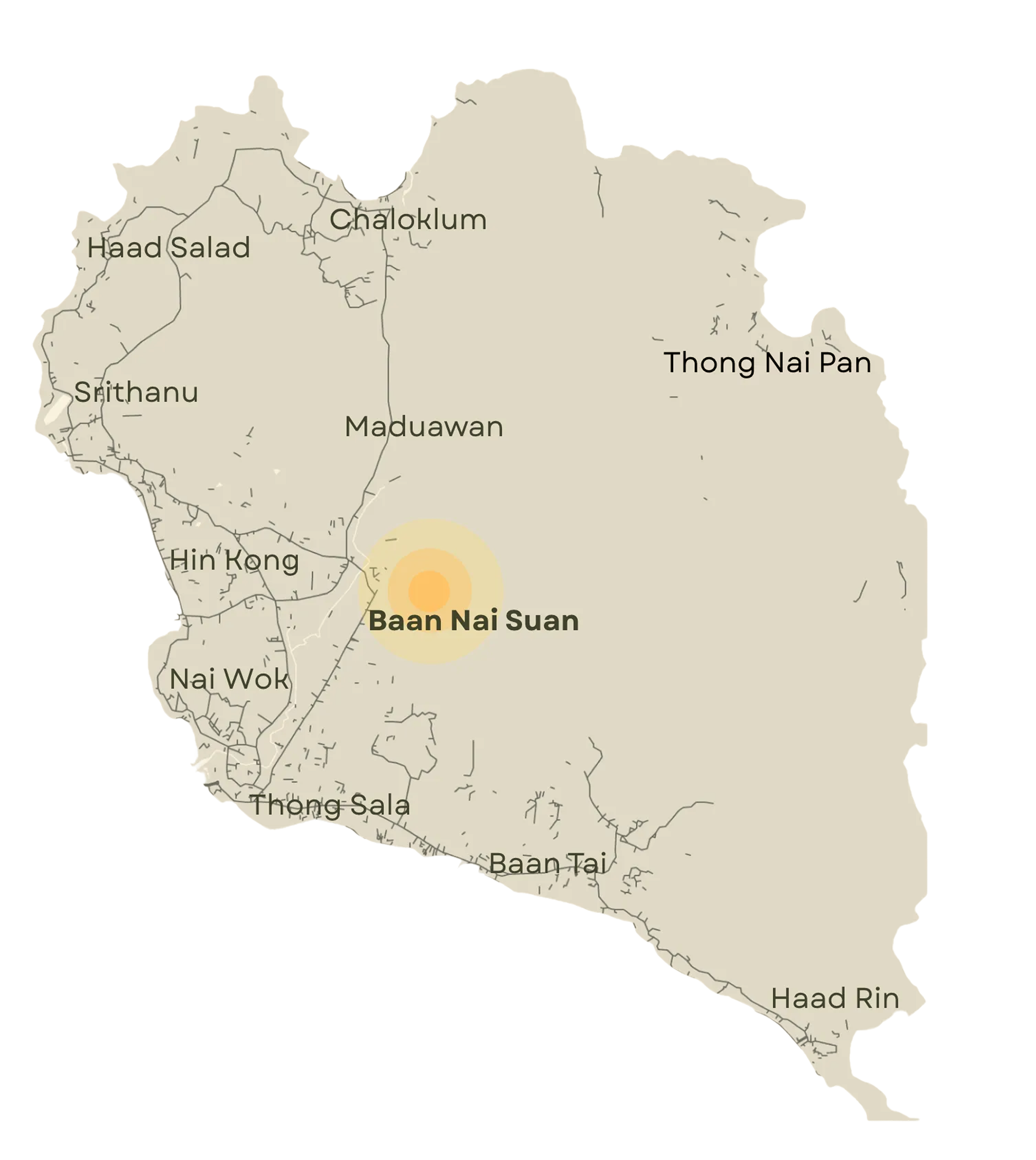 Koh Phangan map showing Baan Nai Suan